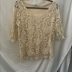 Dressbarn PXL Cream Crochet Lace Top w/ Built-In Cami Boho Feminine